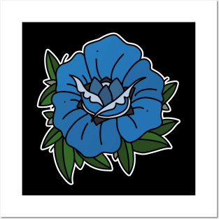 Traditional Blue Rose Tattoo Posters and Art